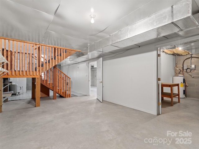 basement featuring water heater