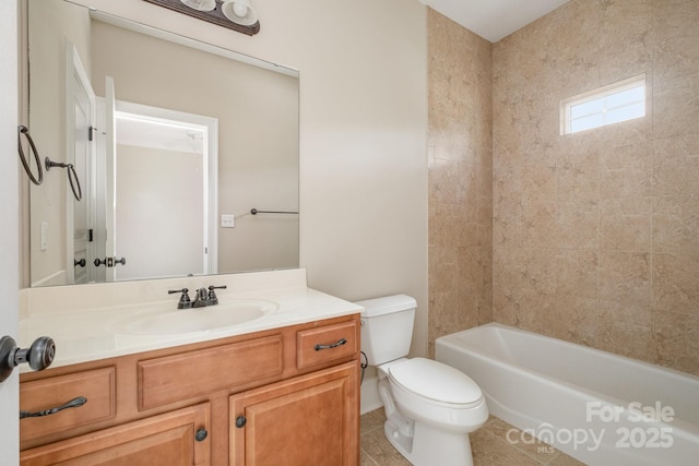 full bathroom with tile patterned flooring, vanity, shower / bathing tub combination, and toilet