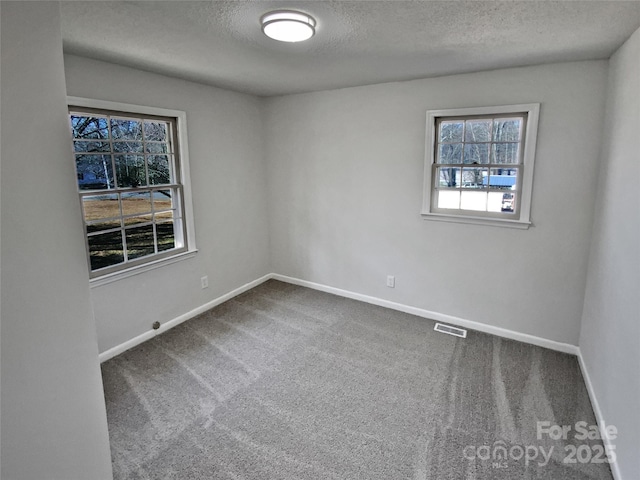 spare room with a textured ceiling and carpet