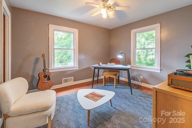 28 Robindale Ave, Asheville, NC 28801 - home office with plenty of natural light, ceiling fan, baseboards, and wood finished floors