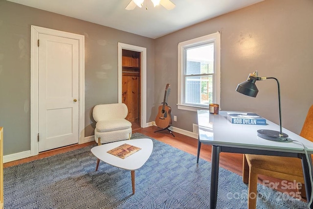 28 Robindale Ave, Asheville, NC 28801 - office featuring wood finished floors, baseboards, and ceiling fan