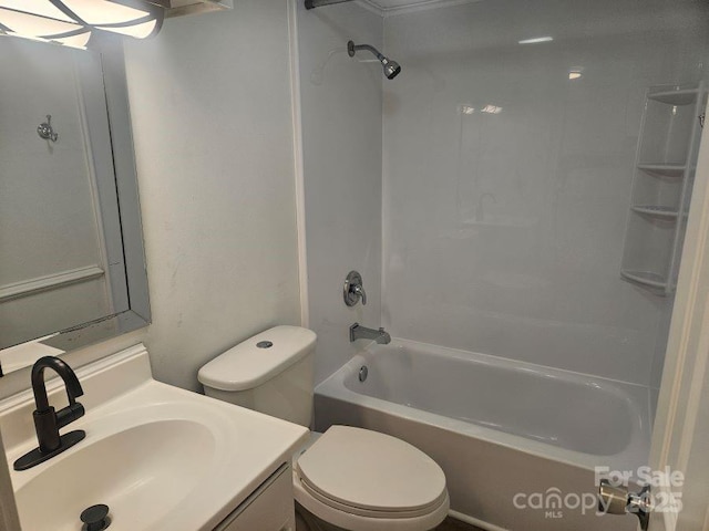 full bathroom featuring shower / bathing tub combination, toilet, and vanity