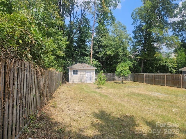 view of yard with a storage shed