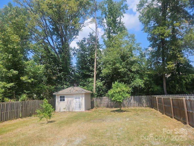 view of yard featuring a shed