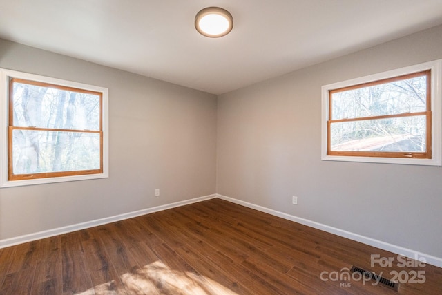 spare room featuring dark wood-type flooring and a wealth of natural light