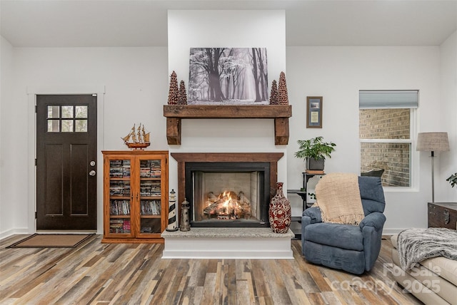 1076 Furnace Rd, Iron Station, NC 28080 - living area featuring wood finished floors and a warm lit fireplace