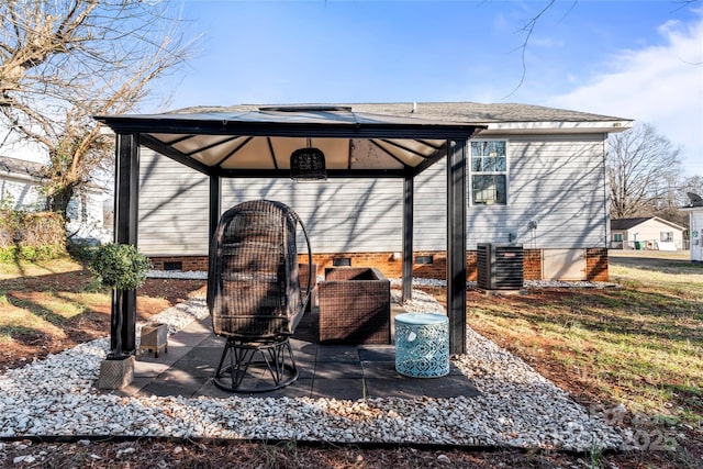 view of patio / terrace featuring a gazebo and central air condition unit