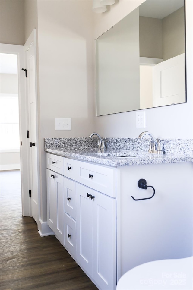 bathroom with vanity and wood finished floors