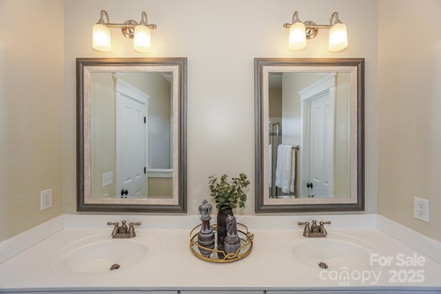 bathroom with a sink and double vanity