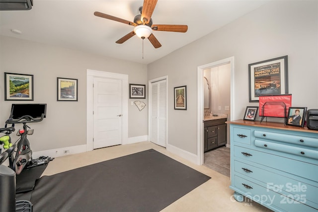 exercise area featuring ceiling fan