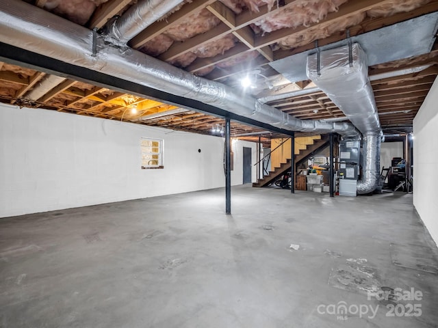 basement with heating unit