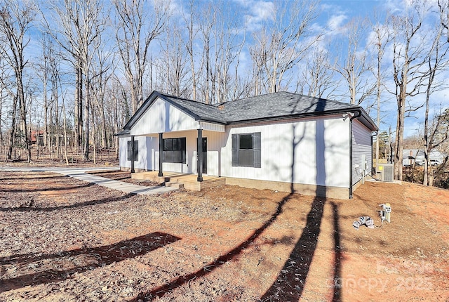 exterior space featuring central AC and a porch