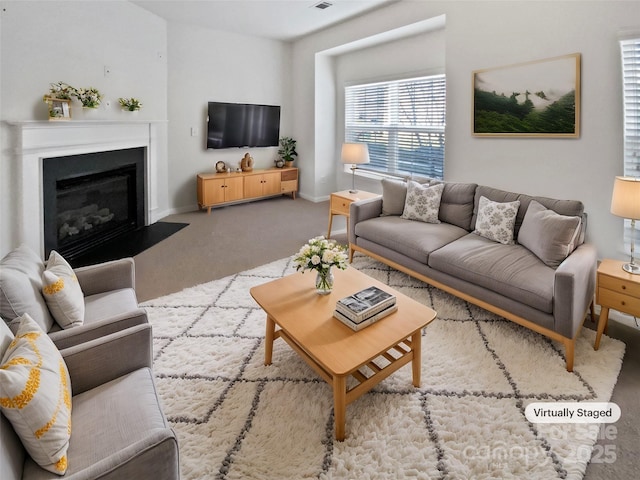 living room featuring carpet floors