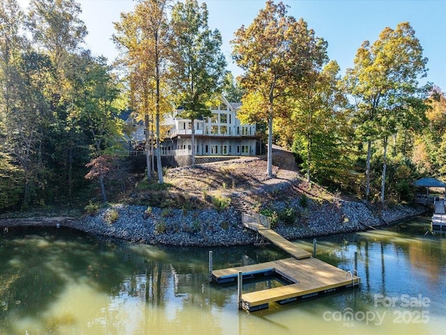 view of dock with a water view