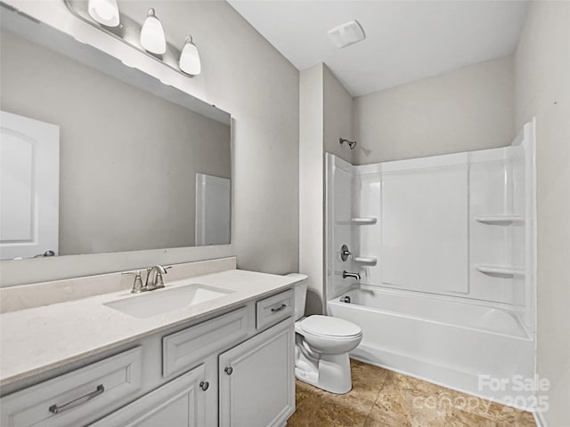 full bathroom with shower / bath combination, toilet, and vanity