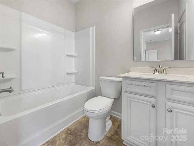 full bathroom featuring vanity, toilet, and tub / shower combination