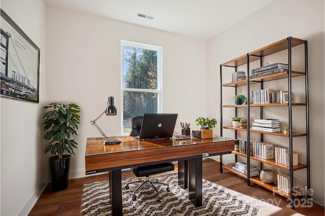 office area with dark wood-type flooring