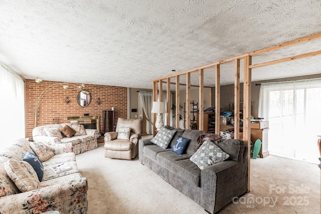 carpeted living room with a fireplace