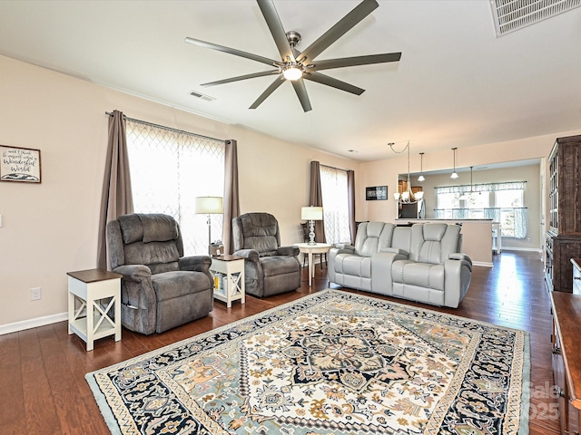 8024 Carolina Lakes Way, Fort Mill, SC 29707 - living room with plenty of natural light, ceiling fan, and dark wood-style floors