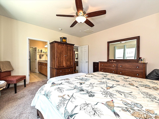 8024 Carolina Lakes Way, Fort Mill, SC 29707 - bedroom featuring light carpet, ceiling fan, and connected bathroom