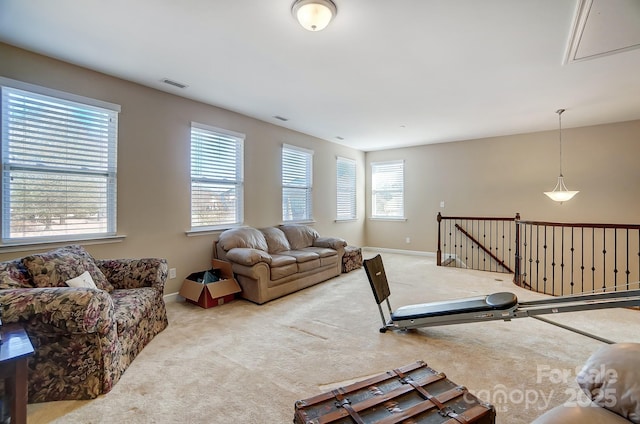 living room with light colored carpet