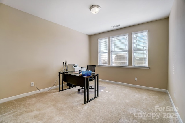 view of carpeted home office