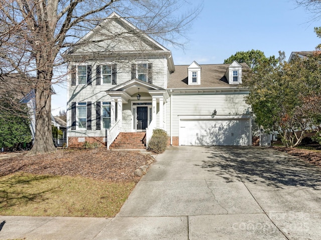 front facade with a garage