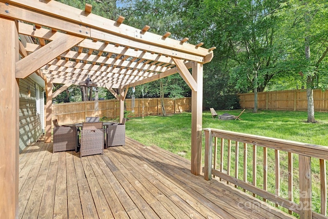10912 Treebark Dr, Charlotte, NC 28226 - deck with outdoor dining space, a pergola, and an outdoor fire pit