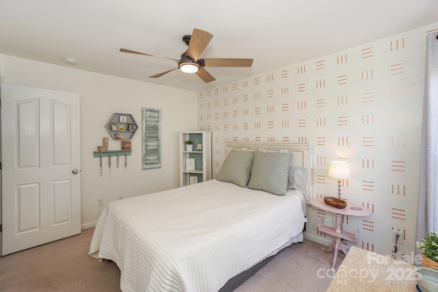 bedroom featuring carpet floors and ceiling fan