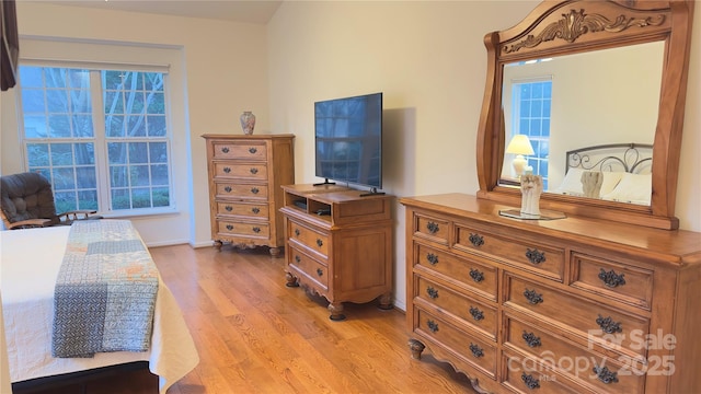 bedroom with light hardwood / wood-style floors