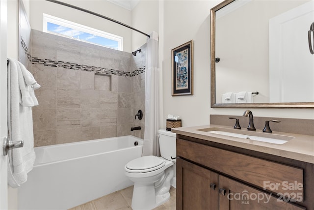 full bathroom with tile patterned flooring, vanity, toilet, and shower / bath combo