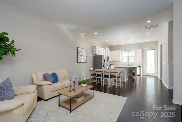 living room featuring dark hardwood / wood-style floors