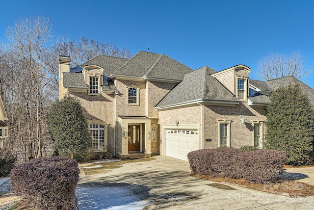 french provincial home with a garage