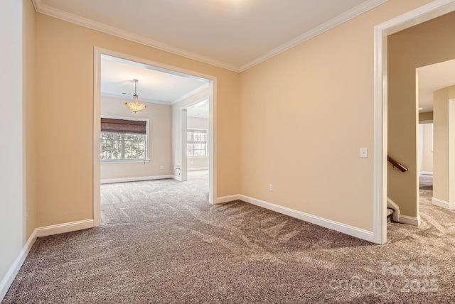 carpeted empty room featuring ornamental molding