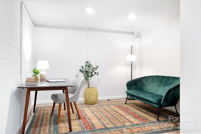 home office with baseboards and recessed lighting