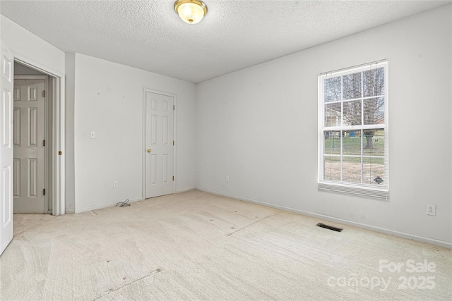 empty room featuring light colored carpet and a textured ceiling