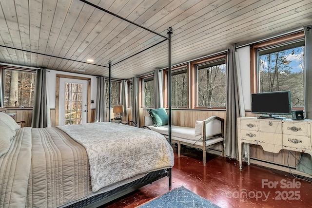 bedroom featuring wood ceiling