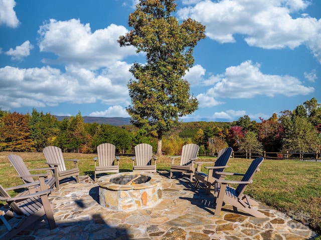 view of patio / terrace with a fire pit