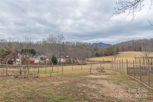 view of yard featuring a mountain view and a rural view