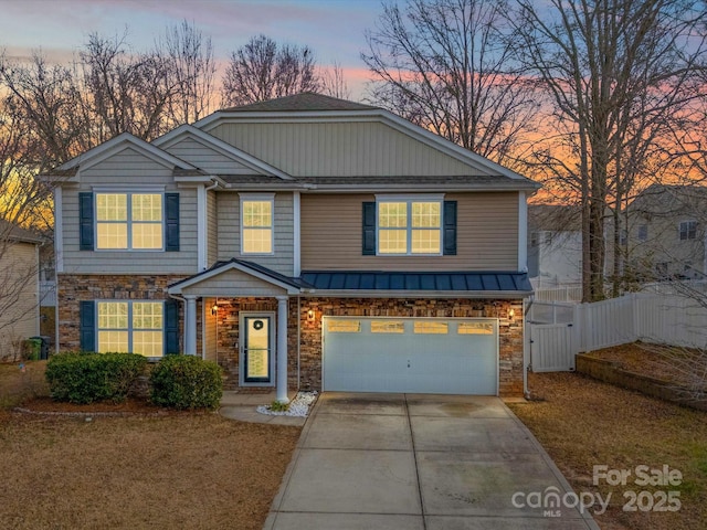 front of property with a garage