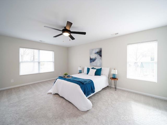 bedroom with carpet flooring and ceiling fan