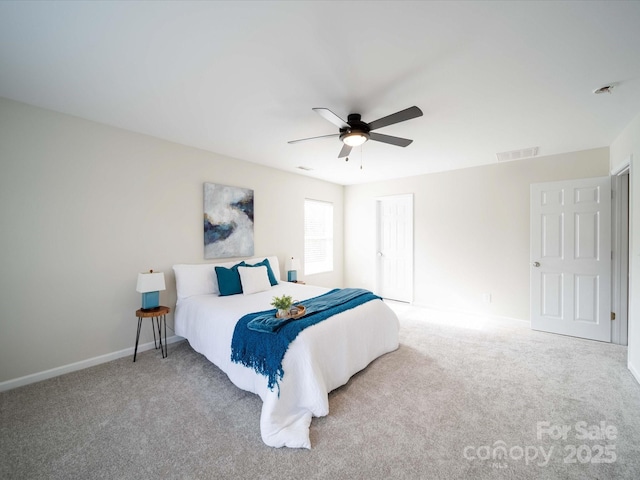 bedroom with carpet flooring and ceiling fan