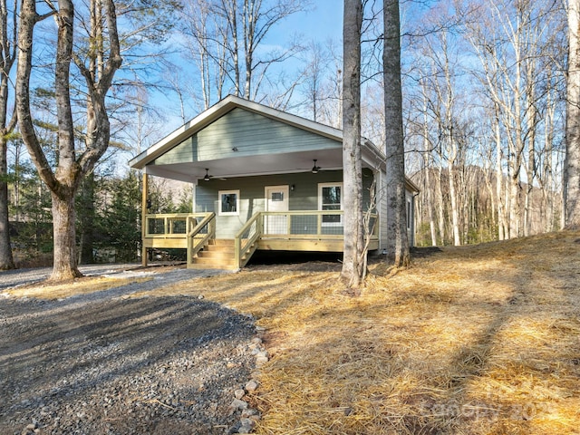 view of front of home featuring covered porch and ceiling fan