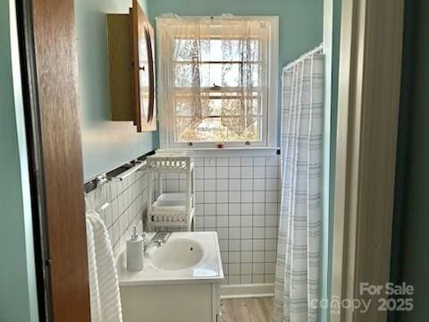 bathroom with vanity and walk in shower