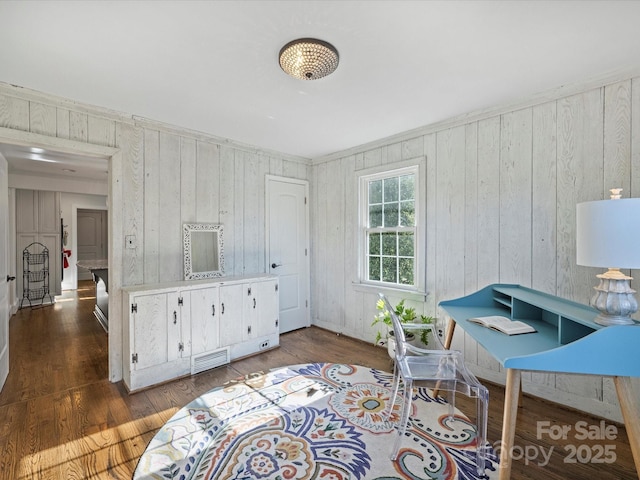 office with dark wood-type flooring