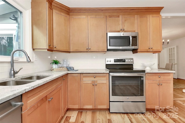 3828 Chandworth Rd, Charlotte, NC 28210 - kitchen featuring stainless steel appliances, a sink, light wood finished floors, and tasteful backsplash