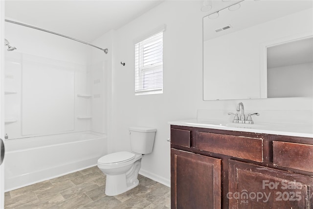 full bathroom with vanity, toilet, and shower / bathtub combination