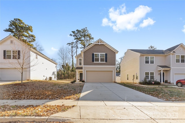 front facade with a garage