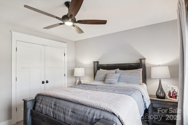 bedroom featuring a closet and ceiling fan