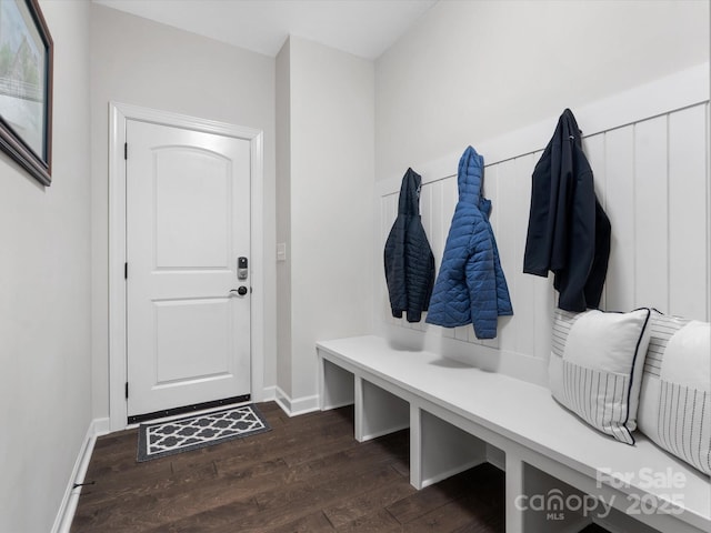 mudroom with dark wood-type flooring